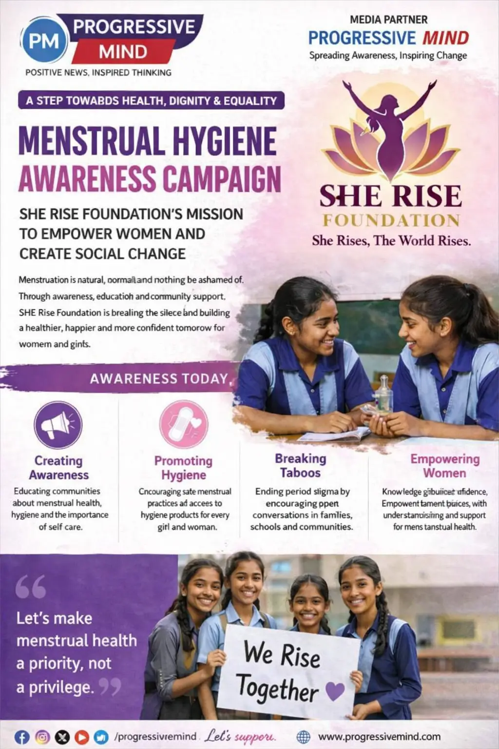 SHE Rise Foundation & Progressive Mind: मासिक धर्म स्वास्थ्य और Cervical Cancer जागरूकता अभियान